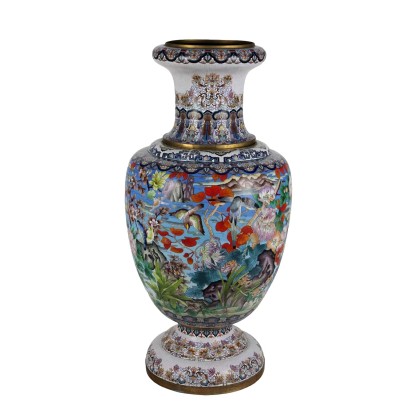 Large Antique Cloisonné Vase Bronze East XX Century