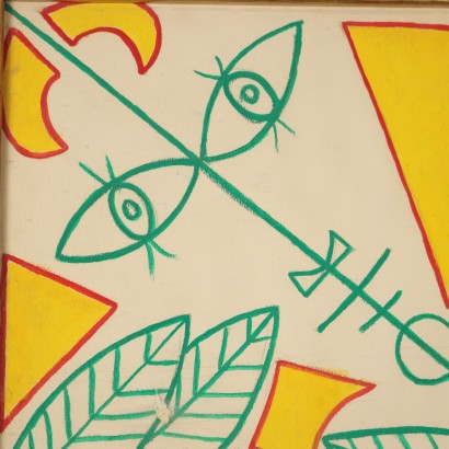 J. Cocteau "Three Faces Eight Leaves" Gouache auf Papier XX Jhd