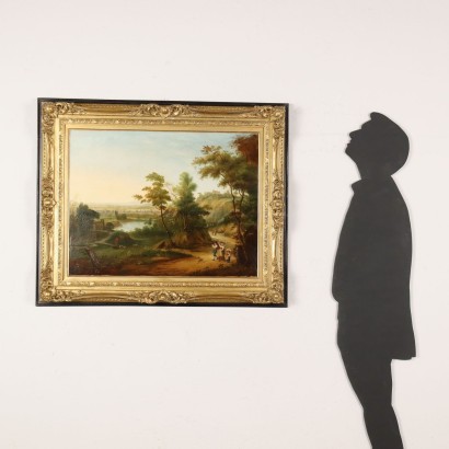 Peinture de paysage italienne avec personnages,paysages italiens avec personnages