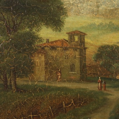 Dipinto di Paesaggio Italiano con Figure,Paesaggi italiano con figure