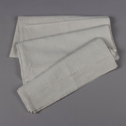 Drap Double Ancien '900 Lin Couleur Blanche Broderie Point Croix MG