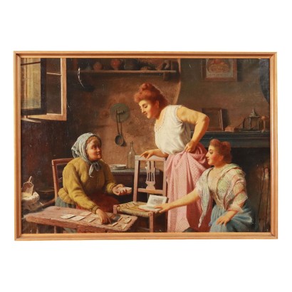 Interior Scene Attr. to G. Bellei Oil on Canvas XIX Century