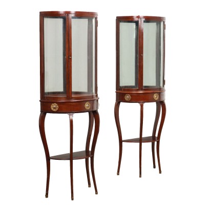 Pair of Ancient Showcases Early '900 Pinewood Mahogany Gilded Bronze