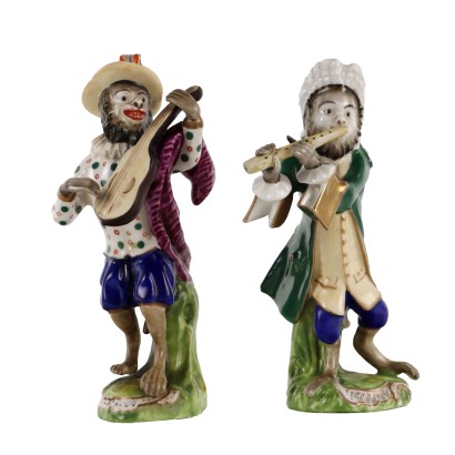 Pareja de Monos Orquestales en Porcelana