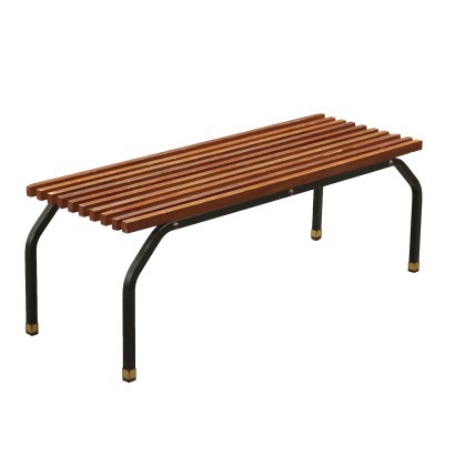 Banc Vintage des Années 60 Bois de Teck Métal Laiton Objéts