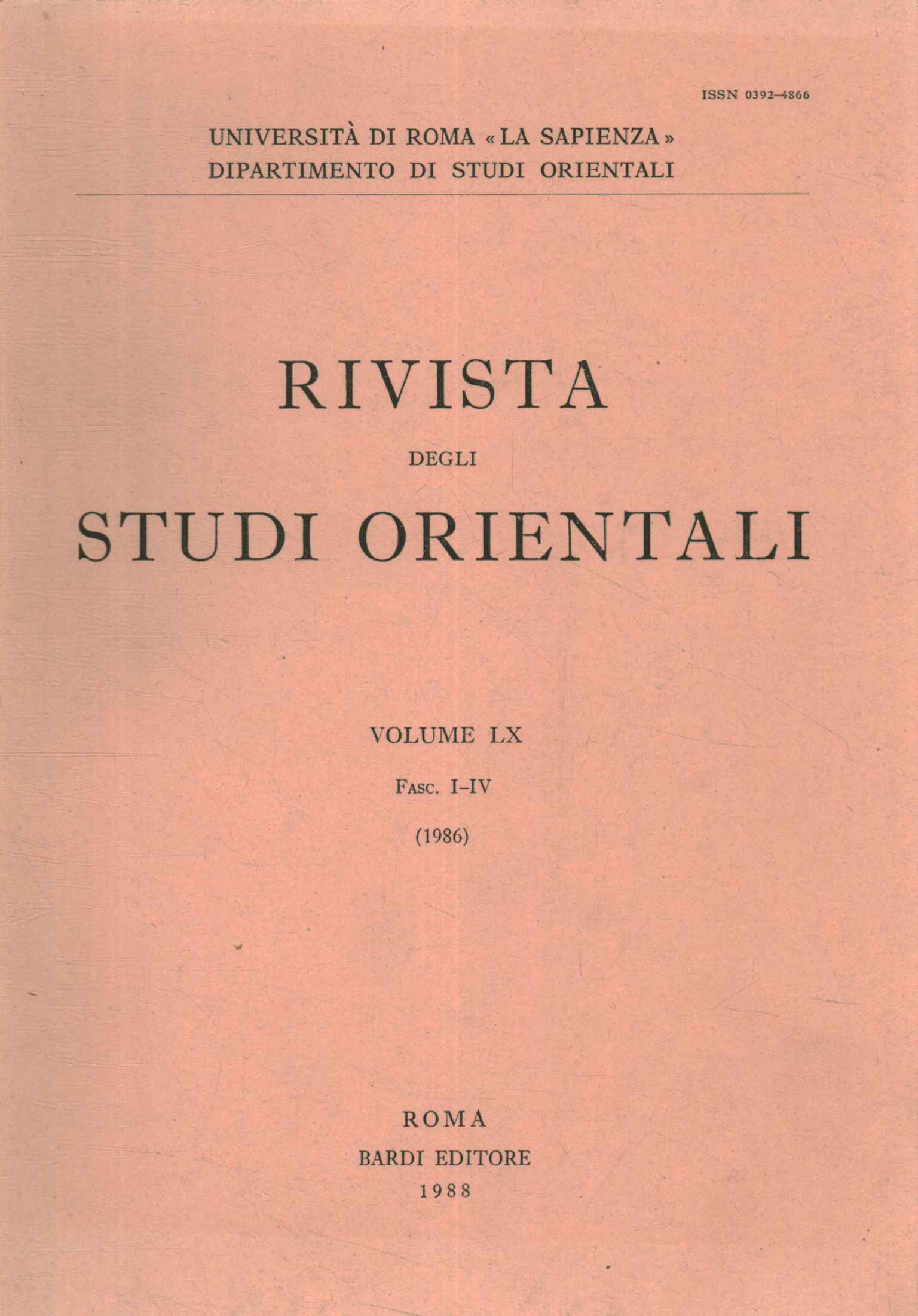 Journal of Oriental Studies Band LX (