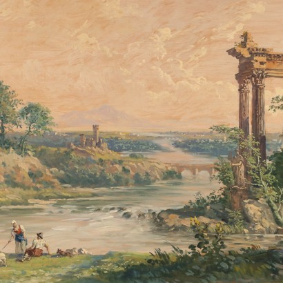 Pintura de Antonio Oberto,Paisaje con pastores y ruinas,Antonio Oberto,Antonio Oberto,Antonio Oberto,Antonio Oberto