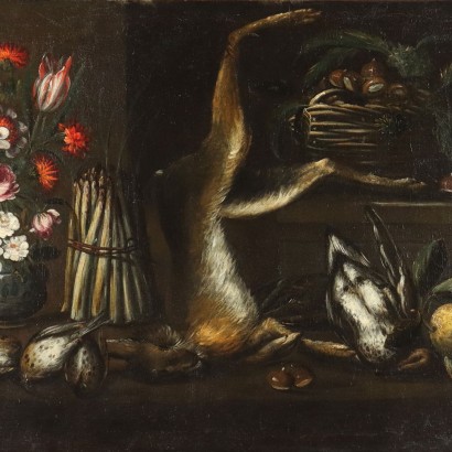 Tableau Ancien Nature Morte avec Chasse '600-'700 Huile sur Toile