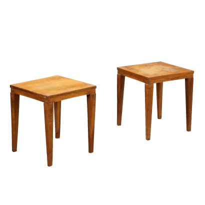 Paire de Tables Basses des Années 50 Noyer Pieds Tronqués