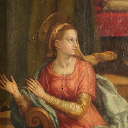 ANNOUNCIATION" PAINTING ON A TABLE, Painting on a panel of the Annunciation, 16th century