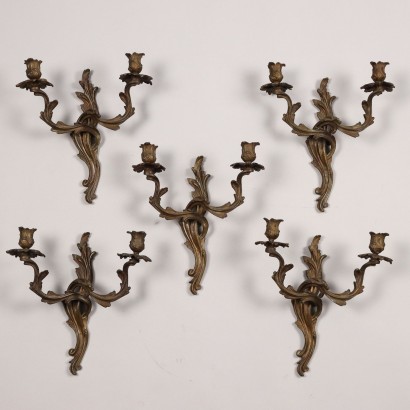 Groupe de 5 Appliques Anciennes Baroque en Bronze XXe Siècle