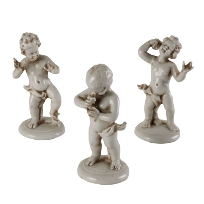 Group of 3 Antique Putti Capodimonte's Porcelain Italy 1930s