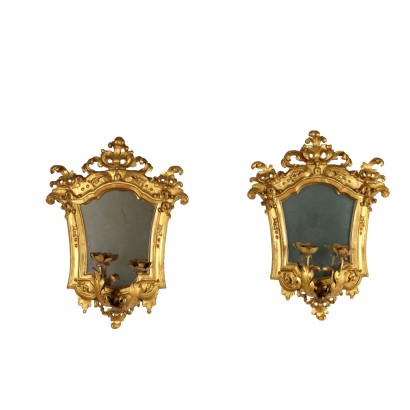 Paire de Petits Miroirs Anciens Baroque Peuplier Italie XVIIIe Siècle