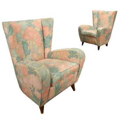 Pair of Vintage 1950s Armchairs Fabric Italy