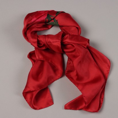 Falconetto Scarf Second Hand Red Silk with Rose