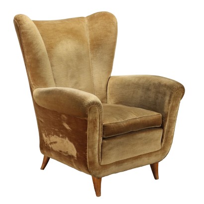 Vintage 1950s Armchair Wood Velvet Italy