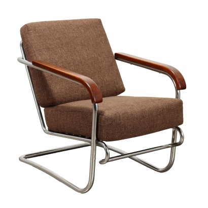 Fauteuil Rationaliste Vintage en Métal Chromé Tissu Italie Années 30