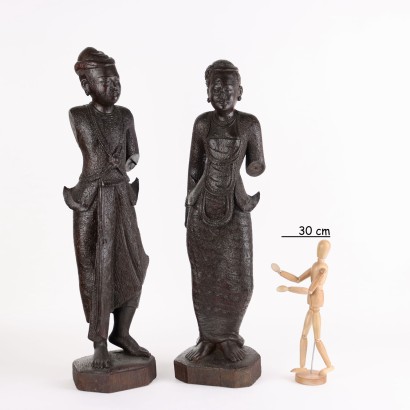 Pair of Burmese Wooden Figures