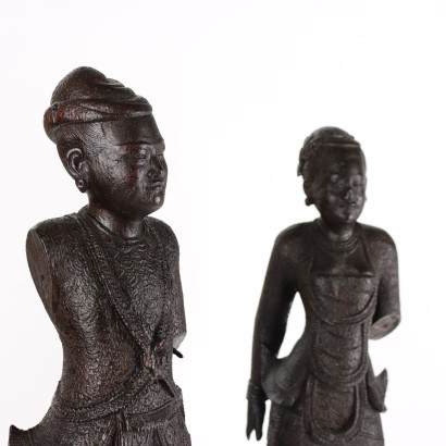 Pair of Burmese Wooden Figures