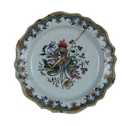 Assiette Ancienne en Majolique de Rouen Francie Moitié du '800