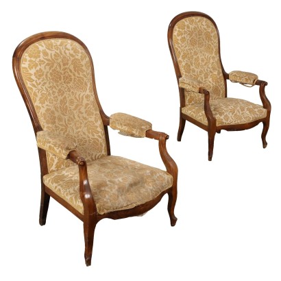 Paire de Fauteuils Anciens Louis Philippe en Noyer du XIXe Siècle