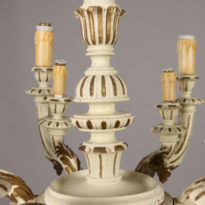 Lustre en Bois Laqué et Doré