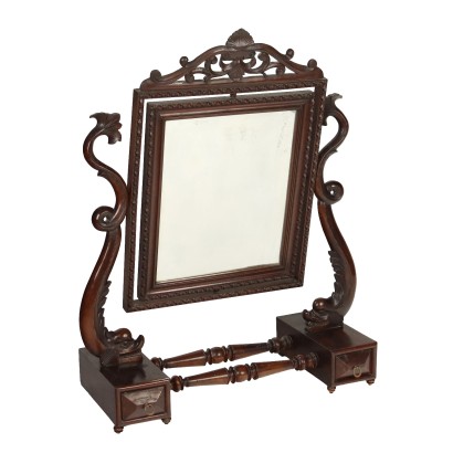 Petit Miroir Ancien en Acajou et Peuplier Italie XIXe Siècle