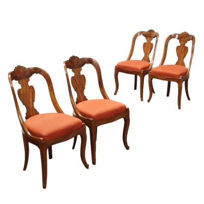 Groupe de 4 Chaises Anciennes Louis Philippe Bois Italie XIXe Siècle