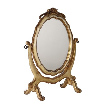 Miroir Ancien de Table Bois Doré et Laqué Italie XXe Siècle