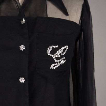 Vintage schwarze Voile-Bluse