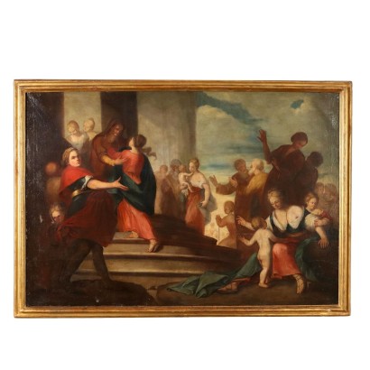 Tableau Ancien avec Sujét Sacré Huile sur Toile XVIIIe Siècle