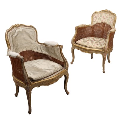 Paire de Fauteuils Anciens en Style Rococo Bois Peint XXe Siècle