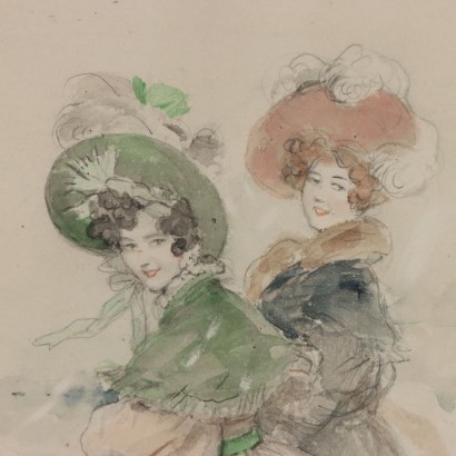 Watercolor Portrait of two Young Women