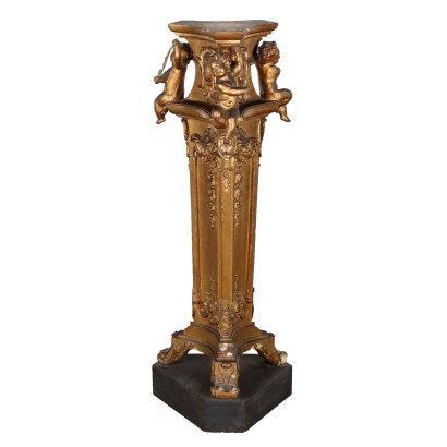 Antique Tripod Baroque Style Column Gilded Wood XX Century