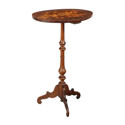 Table Basse Ancienne Plateau Elliptique Noyer Italie XIXe Siècle