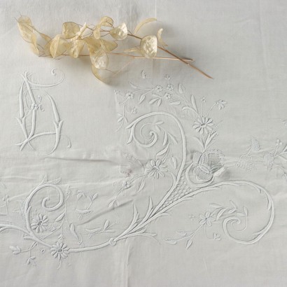 antiques, sheets, antique sheets, ancient sheets, ancient Italian sheets, antique sheets, neoclassical sheets, 19th century sheets, double sheet with fine embroidery 0a