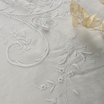 antiques, sheets, antique sheets, ancient sheets, ancient Italian sheets, antique sheets, neoclassical sheets, 19th century sheets, double sheet with fine embroidery 0a