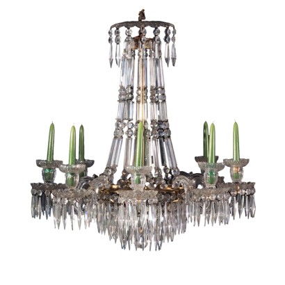 Antique Regency Chandelier Glass Bronze Structure XIX Century