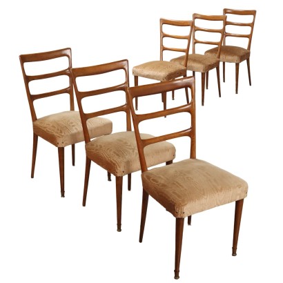 Groupe de 6 Chaises Vintage en Hêtre Tissu Italie Années 50