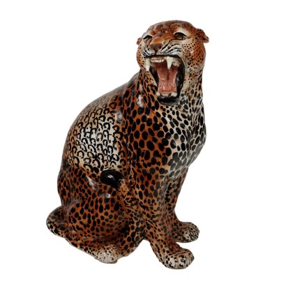 Antique Ceramic Leopard Italy XX Century