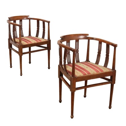 Pair of Antique Art Nouveau Armchairs Beech Italy XIX-XX Century