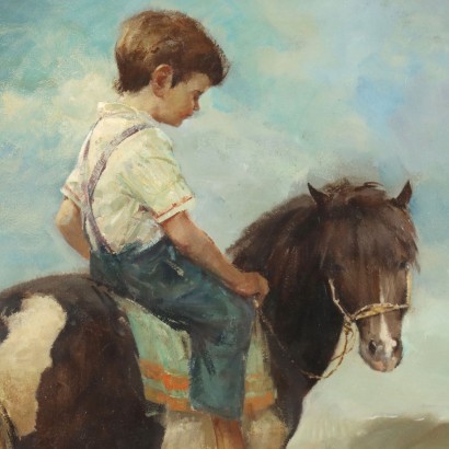 Painting by Rialdo Guizzardi,Child on the pony,Rialdo Guizzardi,Rialdo Guizzardi,Rialdo Guizzardi