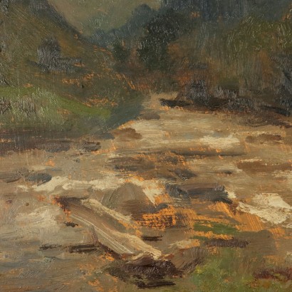 VITTORI PAINTING,Painting by Carlo Vittori,Mountain landscape with stream,Carlo Vittori,Carlo Vittori,Carlo Vittori