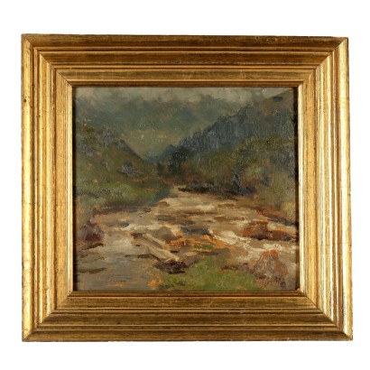 VITTORI PAINTING,Painting by Carlo Vittori,Mountain landscape with stream,Carlo Vittori,Carlo Vittori,Carlo Vittori