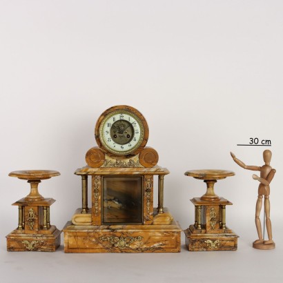 Horloge Triptyque en Marbre Jaune et Br