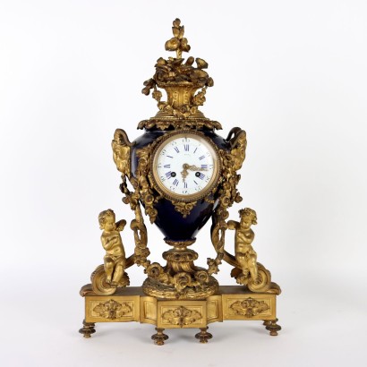 Triptych Clock in Gilded Bronze and P,Triptych Bardon Clock in Gilded Bronze