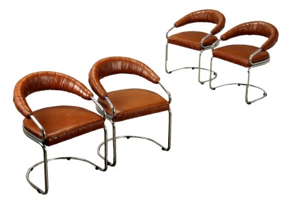 Group of 4 Vintage 1970s Chairs Leatherette Italy