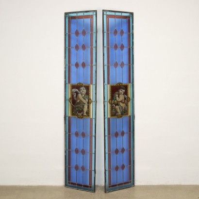 Pair of Liberty stained glass windows