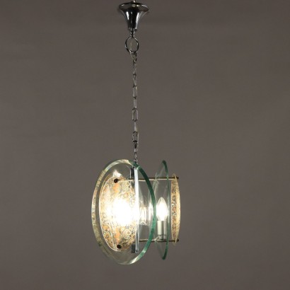 Lampe à Suspension Vintage Métal Verre Italie Années 60