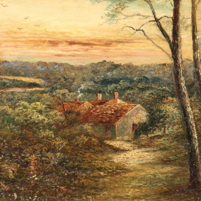 Peinture Paysage avec fermes, Paysage forestier avec fermes